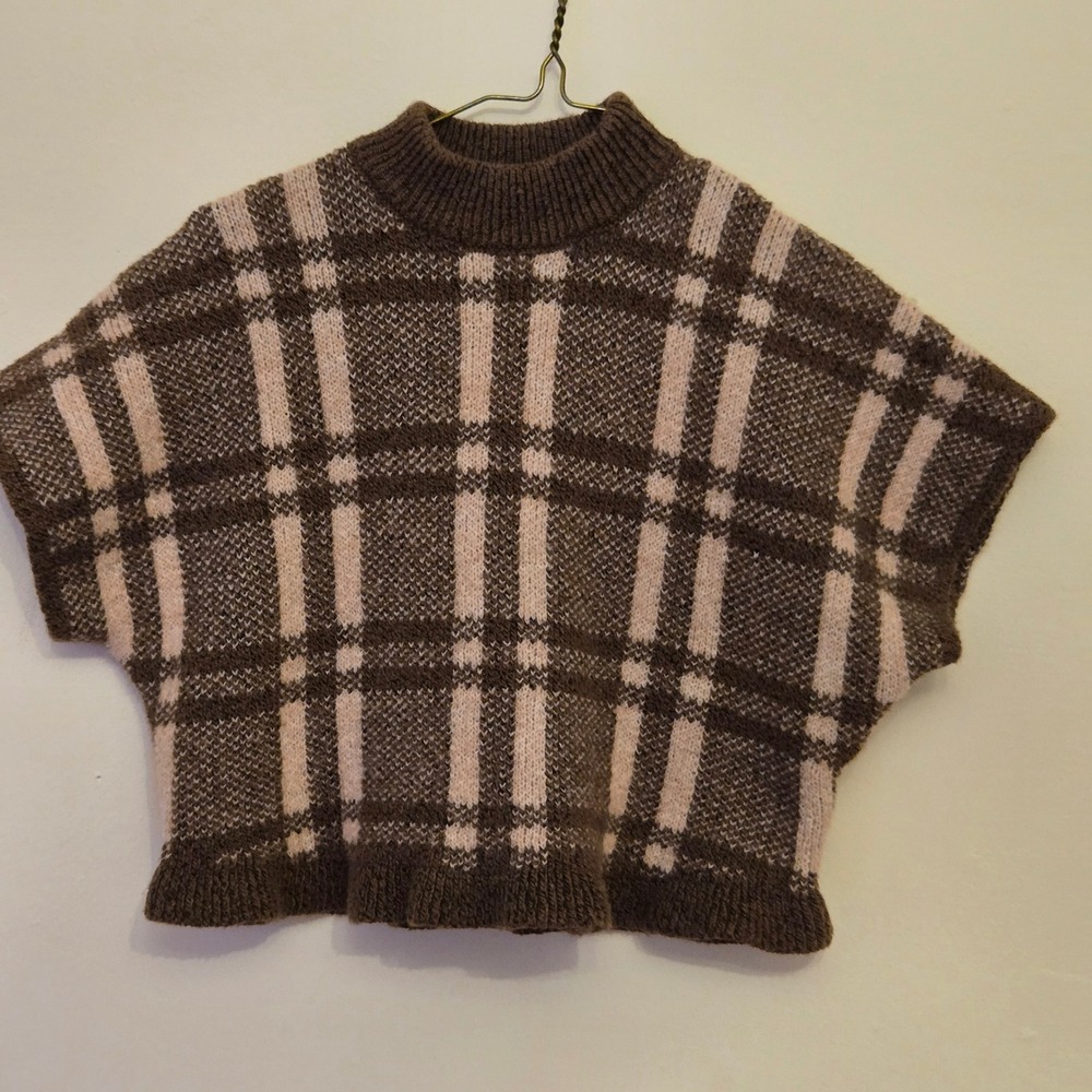 Zara Kids Brown Plaid Mock Neck Cropped Sweater Vest Size‎ 3-4 Years 104cm